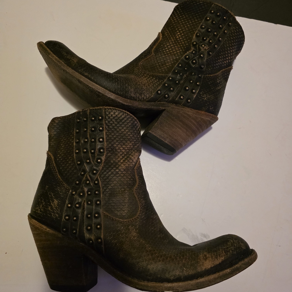 Liberty Black Studded Western Brown Ankle Boots